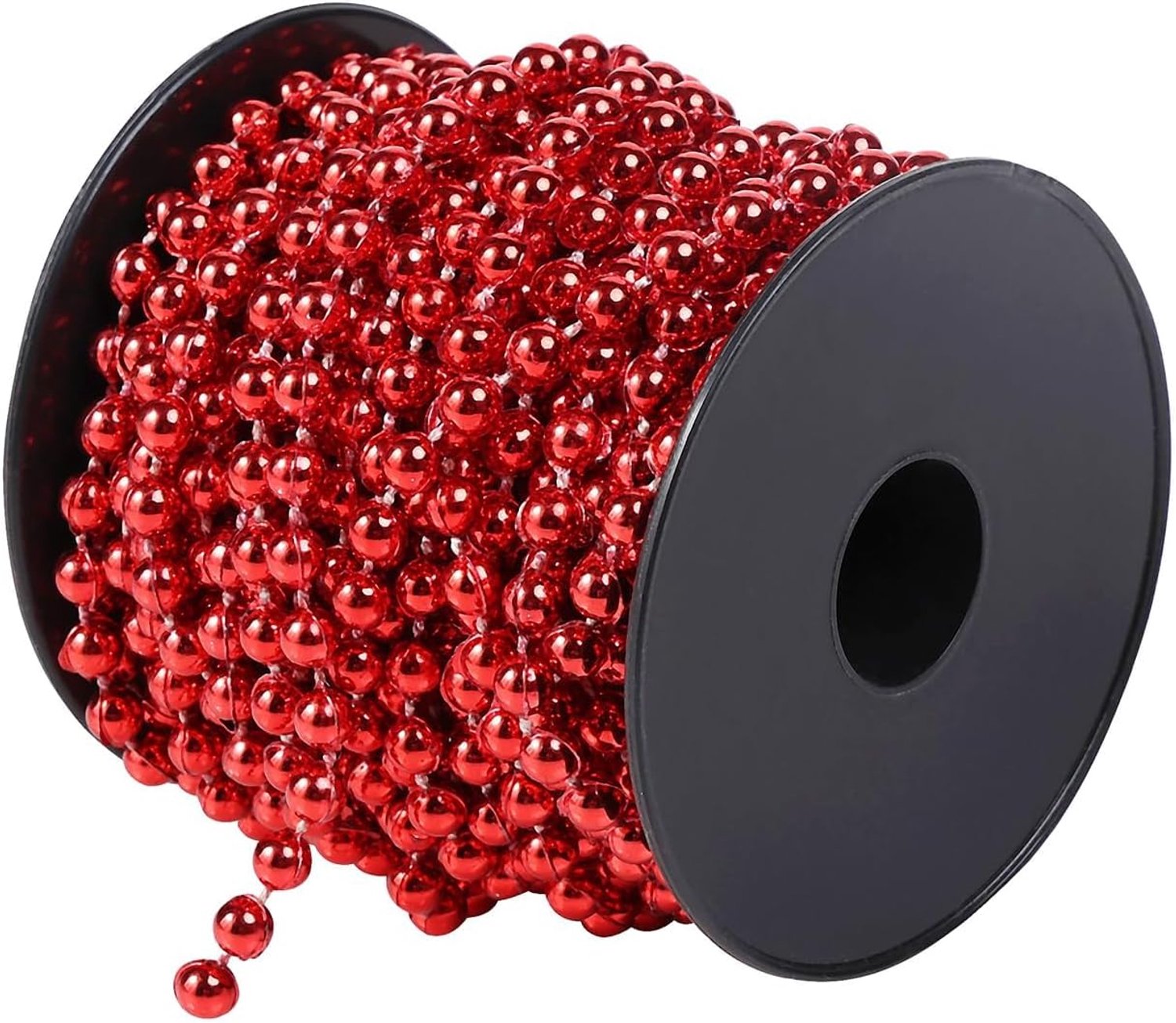 KZQ Kralenslinger - Parelslinger voor de kerstboom – Rode slinger van kunstparels – Geschikt voor kerstdecoratie, knutselprojecten en bruiloftsdecoraties – 20 m x 0,5 cm