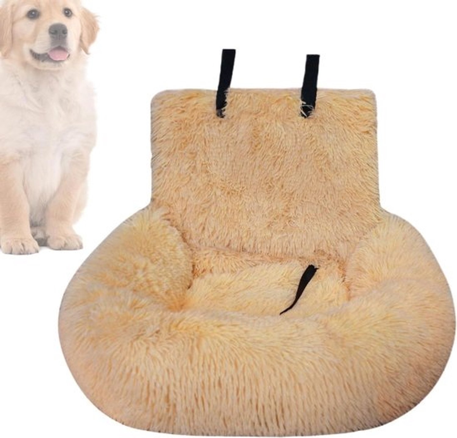 Hondenautostoel - Reiskussen voor puppy - Veilig reizen - Ademend en wasbaar - 60 x 60 cm - Abrikoos
