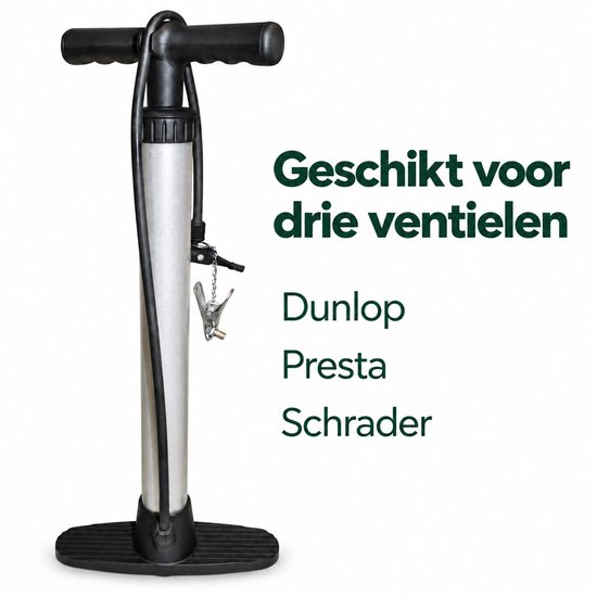 Fietspomp Classic - Zilver - Vloerpomp voor Dunlop, Presta en Schrader — afbeelding 4
