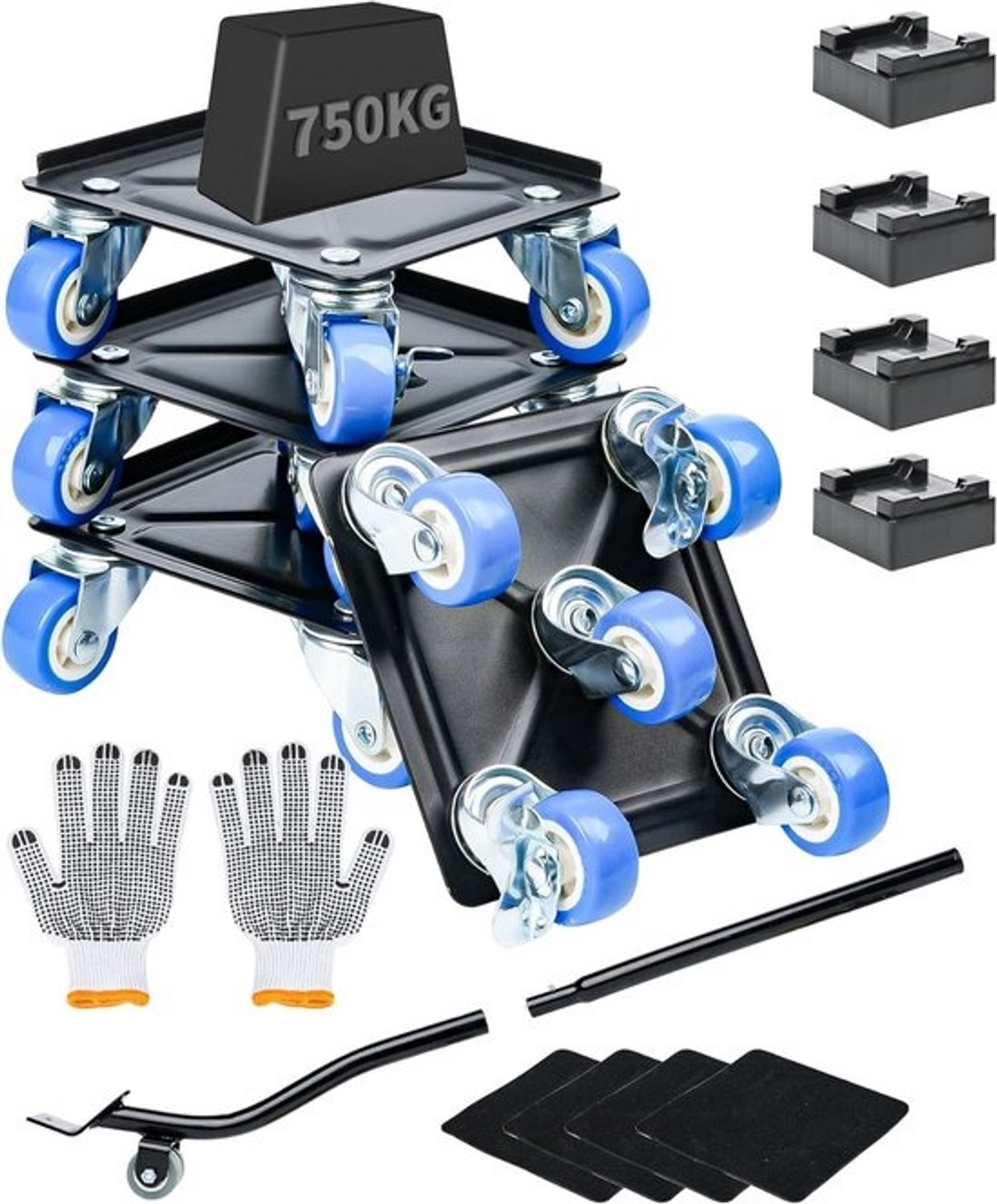 Zware meubelrollers - Set 1000KG met lastkrik en remmen - Professioneel transporthulpmiddel