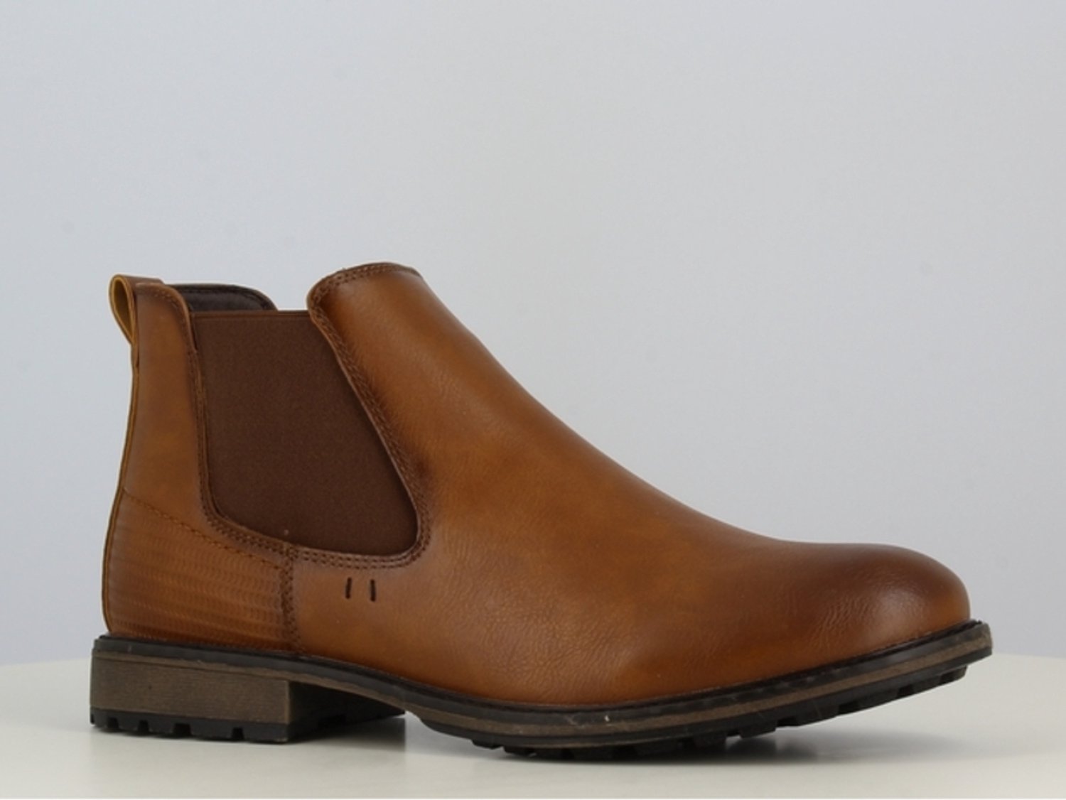 Stijlvolle Heren Chelsea Boots Cognac Leren Look Enkellaarzen met Elastische Inzet Bruin