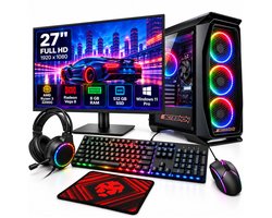 ScreenON Gaming Set – Complete Gaming PC met 27 inch Monitor – Ryzen 3 3200G – 8GB RAM – 512GB SSD – Radeon Vega 8 – Windows 11 Pro – Toetsenbord, Muis, Headset & Muismat