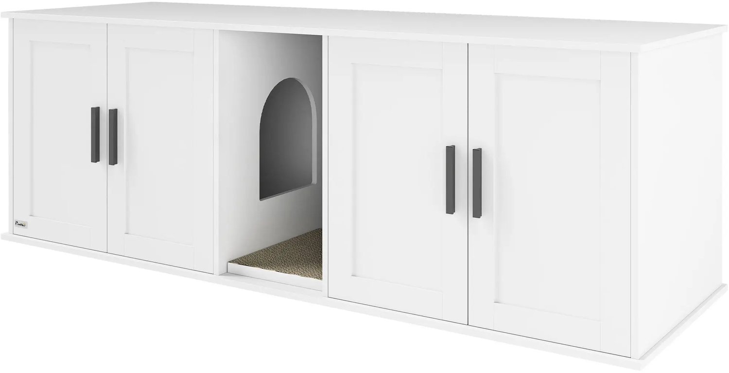 Heidat kattenhuis - Dubbele kattenbak kast - Moderne handige kast - Geschikt voor 1 hond en 2 katten - 140 × 45 × 57 cm - Wit