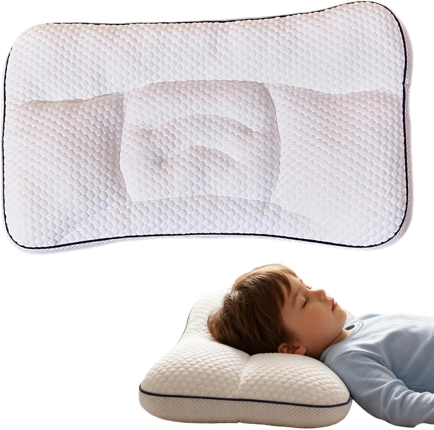 Kinderkussen - Ademend kussen - Ondersteunend gebogen kussen - Vormgevend kussen - Ondersteunend gebogen kussen - Ergonomisch 6-12 Jaar - Geschikt voor dagelijks gebruik thuis - Wasbare - Voor Jongens En Meisjes - Wit