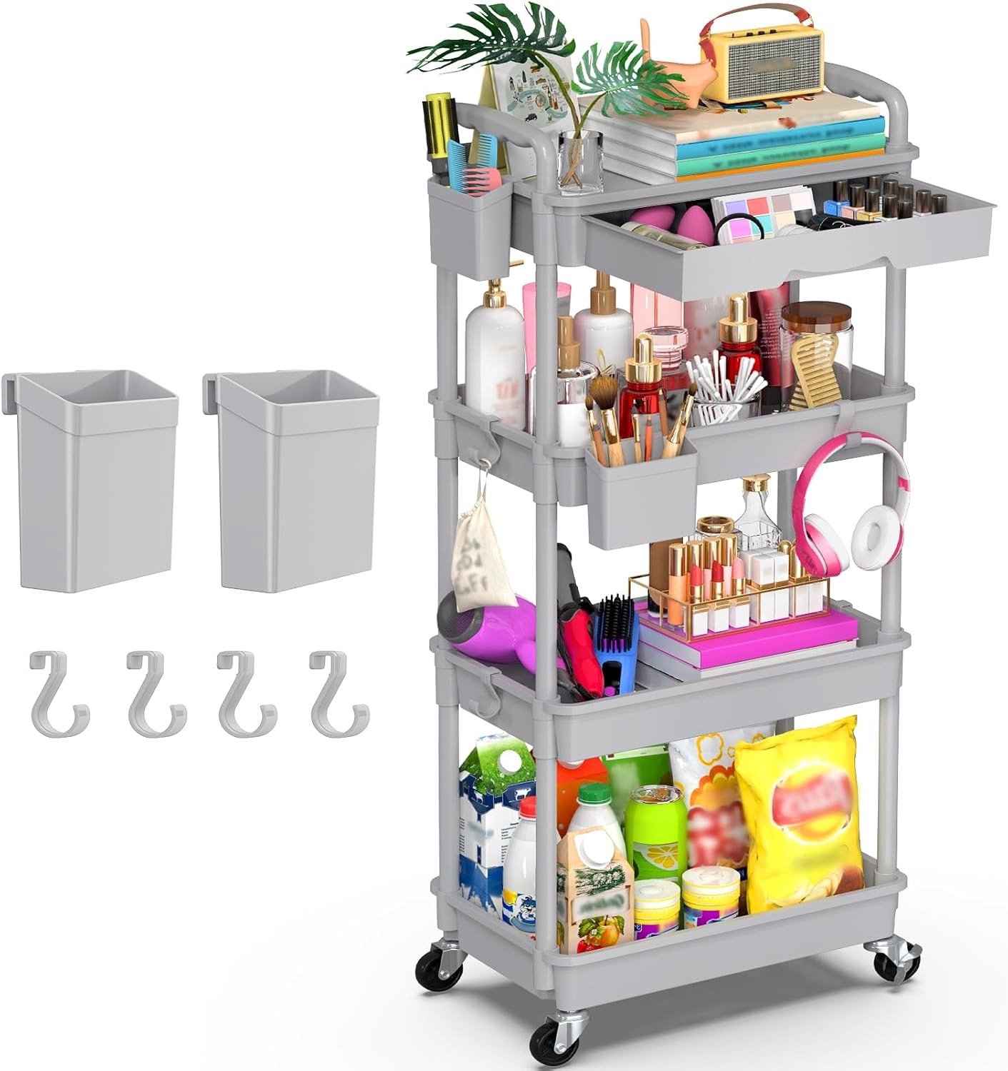 Zivano Keukentrolley - Keukentrolley Op Wieltjes - Badkamer Organizer - Grijs - 38cm x 27cm x 75cm