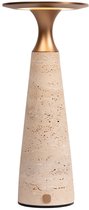 Atmooz Drias Tafellamp – Ø12 x H28 cm – Travertin en goud – Oplaadbaar – Leeslamp – Tafellamp woonkamer