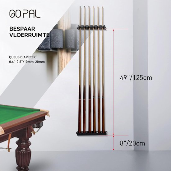 Poolkeu Rek Wandmontage - Zwart - 6 Keuen - ABS Kunststof - Voor Speelkamer En Biljartruimte — afbeelding 3