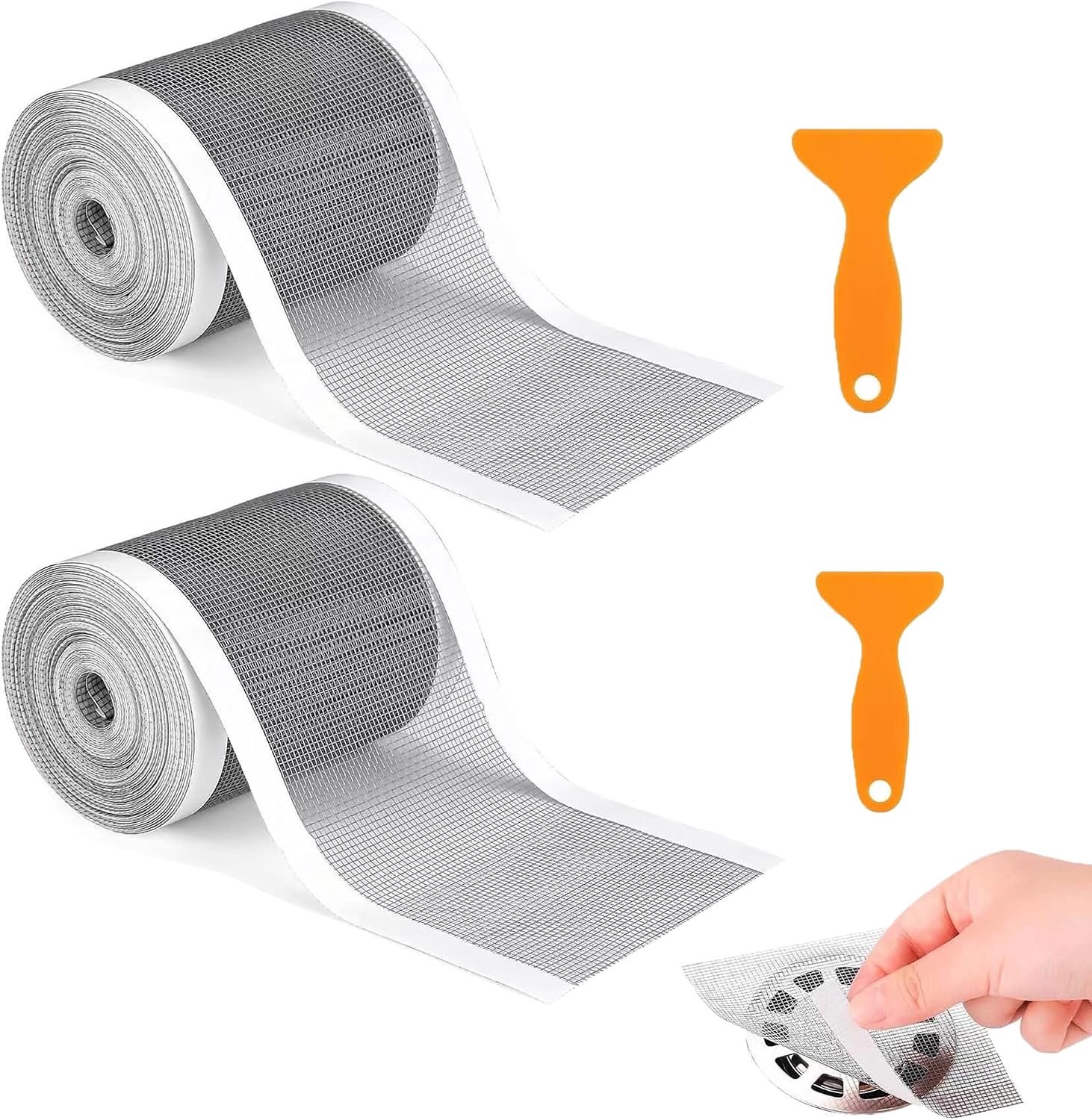 KZQ 2 rollen - Haarvanger voor doucheputje – Anti-verstoppingsgaas voor haar – Zelfklevend gaas – Inclusief 2 schraper – 10 cm x 10 m