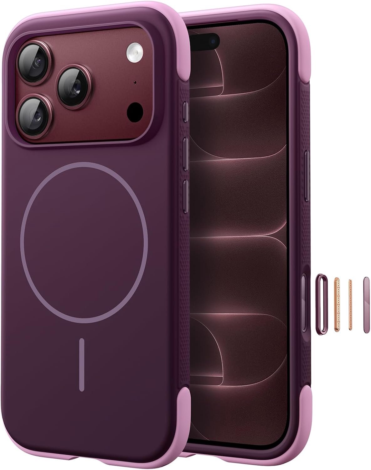 Zandarix Hoesje Geschikt voor Apple iPhone 18 Pro - Stijlvolle Kleurblok - Zijdezachte Aanraking - Cover met Antislip Grip - Geschikt voor Mag - Back Cover Hoesje - Donkere Kers