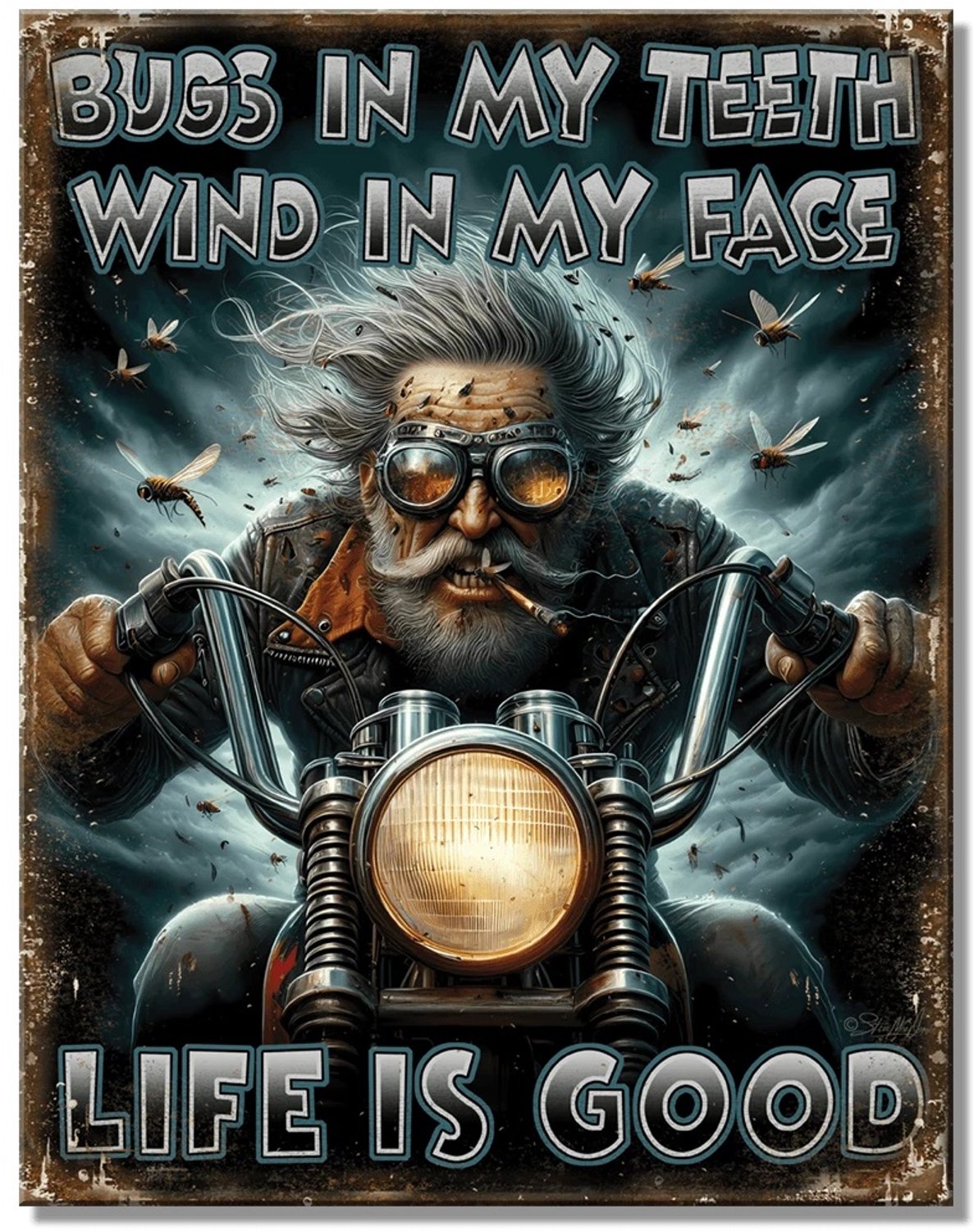 Old Biker. Metalen wandbord 31,5 x 40,5 cm.