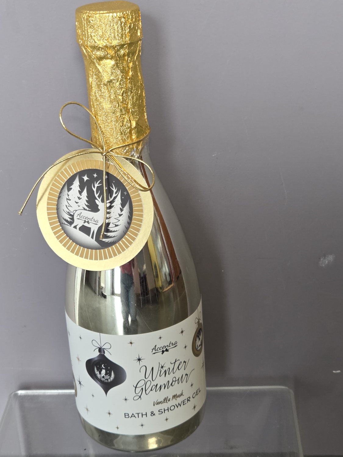winter glamour bath &shower gel - champagnefles 780 ml - glitter - vanille & musk - leuk kado voor de eindejaarsfeesten -origineel geschenk - vriendin - mama - kerst geschenk