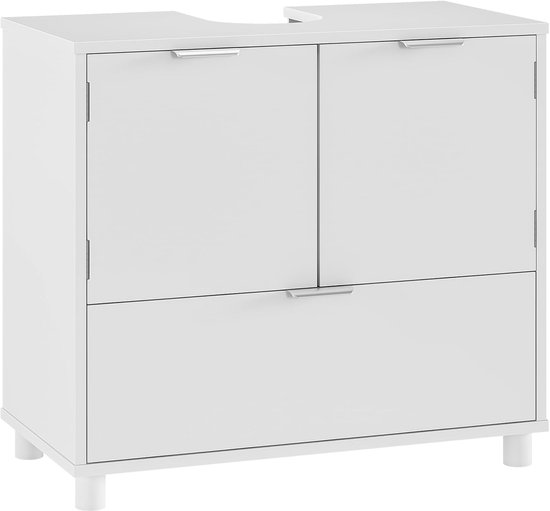 Wastafelonderkast, badkamerkast met 2 deuren, grote lade, veel opbergruimte, badkamer, wastafelonderkast, badkamerkast, wit, 30 x 60 x 60 cm
