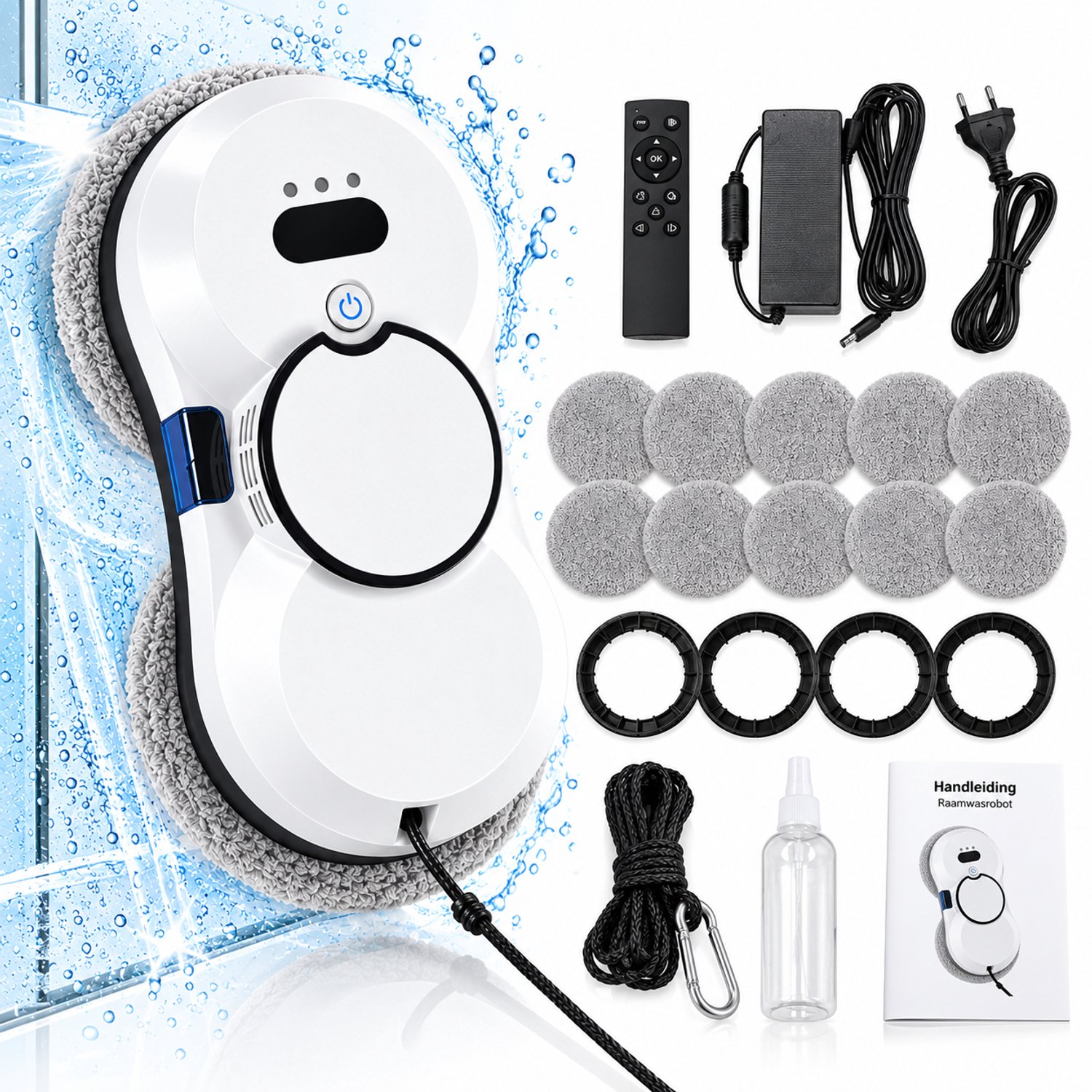 MOZY® - Robot Ramenwasser - Inclusief 10 Pads en Accessoires - 3 Reinigingsstanden - met Valbeveiliging - 5600 Pa Zuigkracht - Draadloos - Elektrische Raamwisser - Ramen Wassen - Slimme Raamwisser - Schoonmaken - Ruitenreiniger
