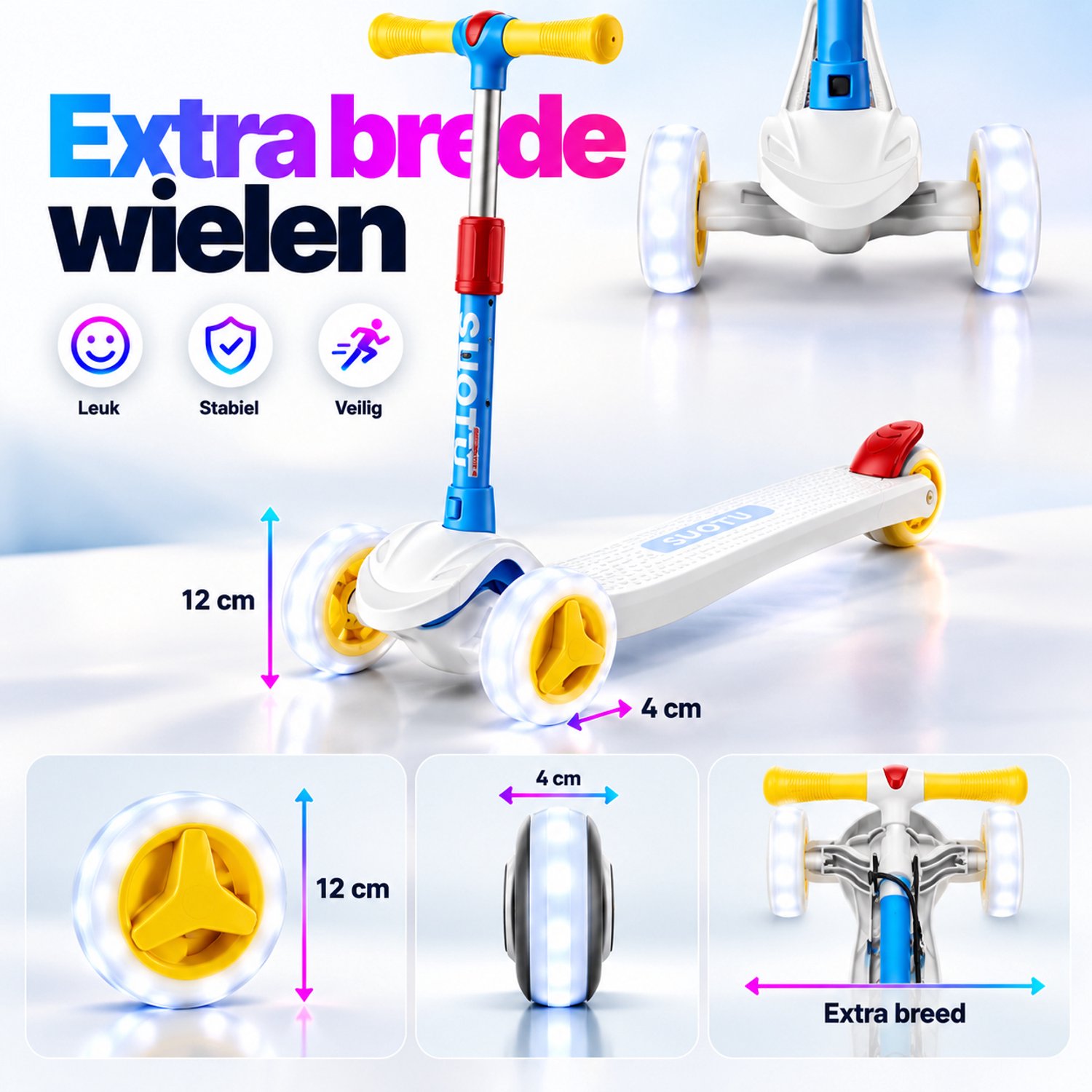 Suotu Kinderstep - Step - 3 Lichtgevende Wielen - EXTRA BREEDE WIELEN - Step 3+ Jaar tot 50kg - Speelgoed Jongens/Meisjes - Kleurrijk — afbeelding 8