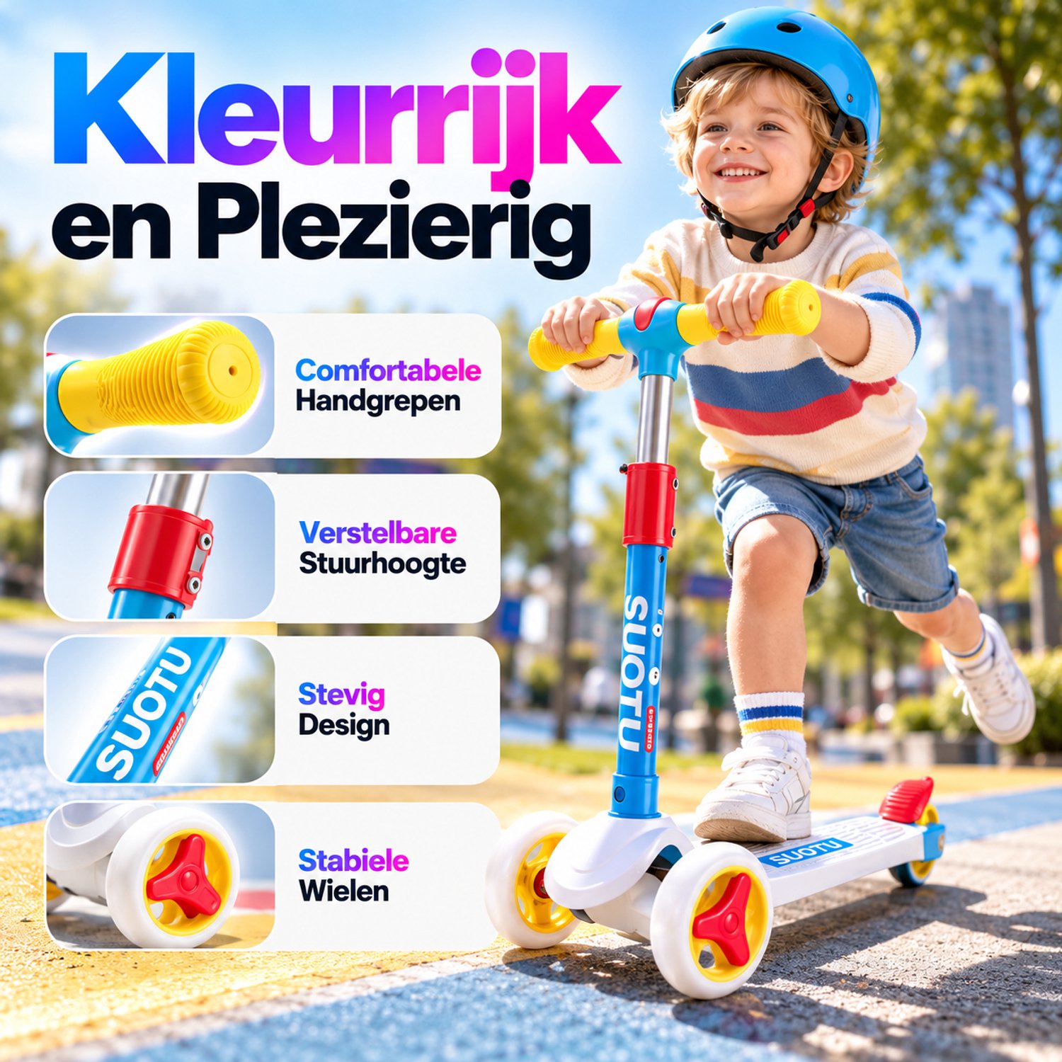 Suotu Kinderstep - Step - 3 Lichtgevende Wielen - EXTRA BREEDE WIELEN - Step 3+ Jaar tot 50kg - Speelgoed Jongens/Meisjes - Kleurrijk — afbeelding 6