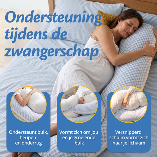 Ella Traagschuim Zwangerschapskussen - Luxe Lichaamskussen - XXL Zijslaapkussen of Voedingskussen - Body Pillow — afbeelding 3