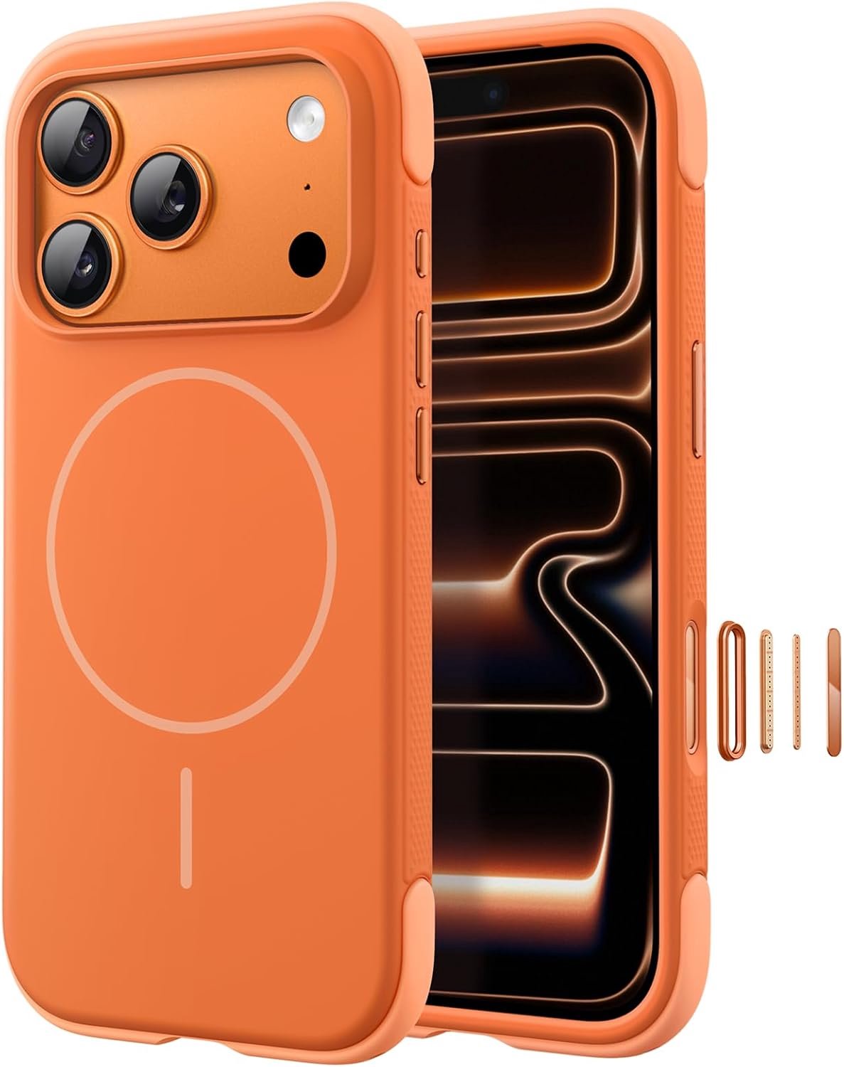 Zandarix Hoesje Geschikt voor Apple iPhone 18 Pro Max - Stijlvolle Kleurblok - Zijdezachte Aanraking - Cover met Antislip Grip - Geschikt voor Mag - Back Cover Hoesje - Oranje