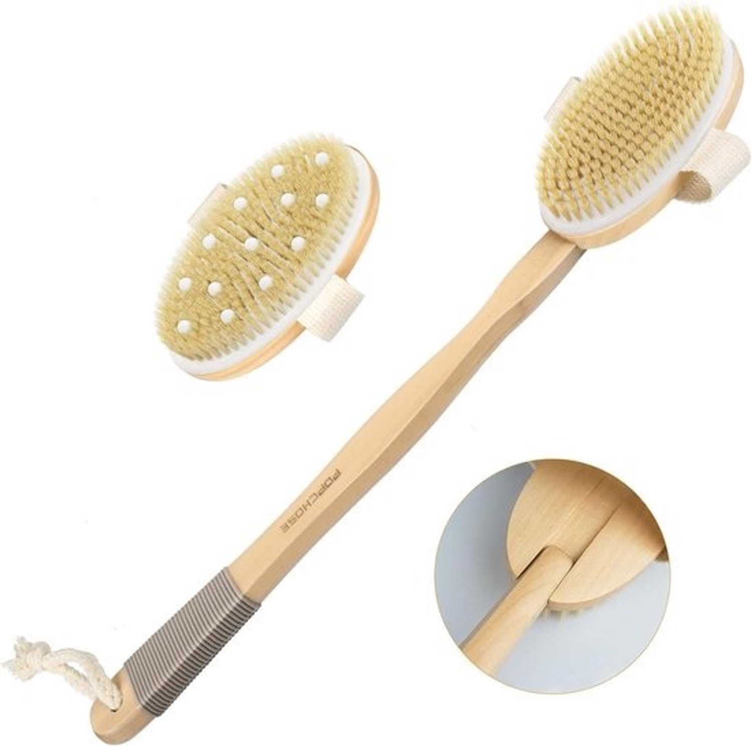 Lichaamsborstel voor een gladdere huid - Exfoliator en rugborstel met lange steel