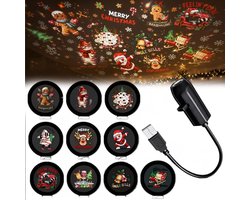 USB Kerst Projector Lamp - met 10 Wisselbare Patronen - Feestelijke Kerst Sfeerprojector - Kerstversiering - Kerstcadeaus - voor Huis en Auto