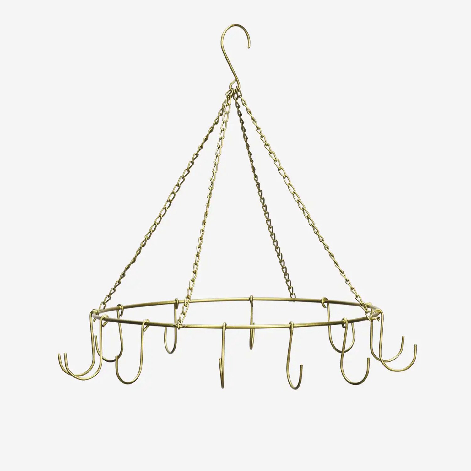Madam Stoltz Ronde Hanger met 12 Haken – IJzer – Antiek Messing – Ø38 x 35 cm