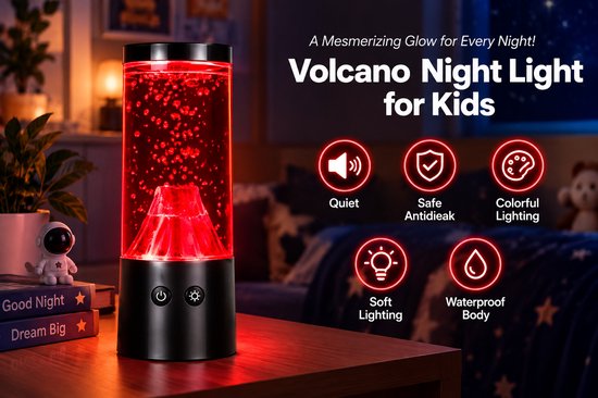 Lamp in de vorm van een vulkaan – Met vulkaanuitbarstingseffect – Creatieve decoratieve sfeerverlichting – Geruisloos LED-nachtlampje voor op tafel – Kleurveranderend (7 kleuren) – Geschikt voor binnen, Kerstmis, slaapkamers en kantoren – Zwart — afbeelding 3