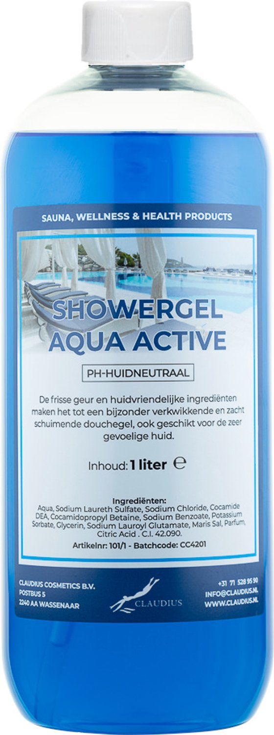 Claudius Douchegel Aqua Active 1 liter - showergel - navulling - voordeelverpakking