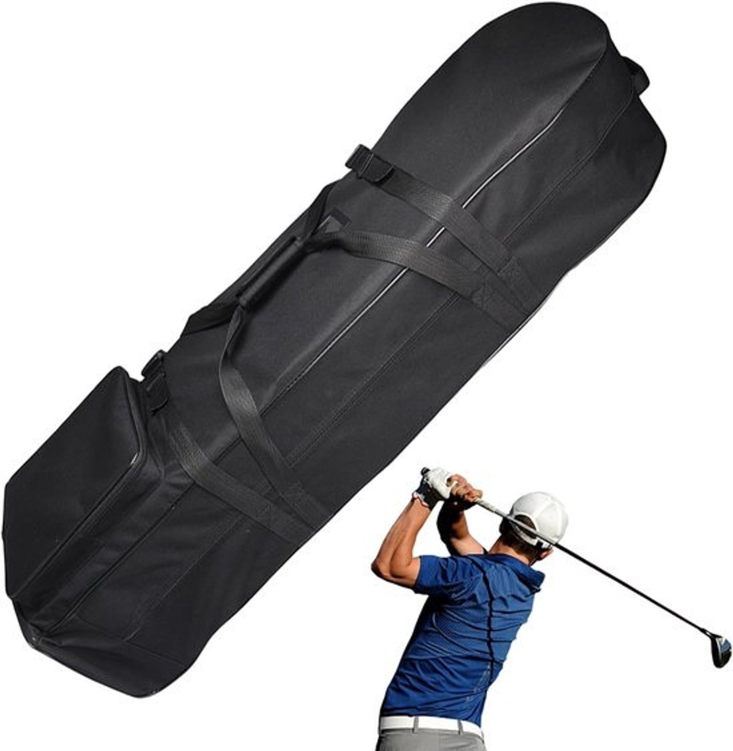 Reistas voor golfclubs - Golftas met trolley - Sportief reizen - Waterdichte Oxford-stof - 128 cm lengte - Zwart