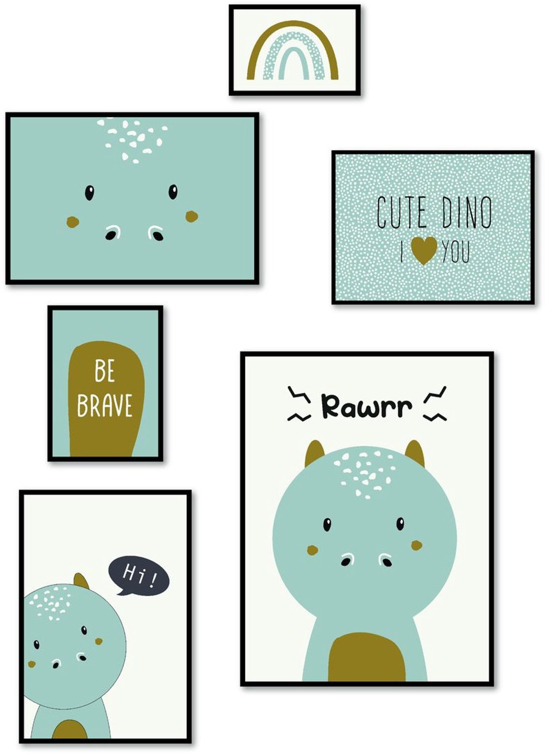 LA FACTORY - Posters voor de kinderkamer THE KING OF THE JUNGLE FUN, 6 lijsten - blauw