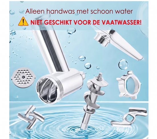 Metalen Voedselmolen Opzetstuk Geschikt voor KitchenAid Keukenmachine - Vleesmolen & Worstvuller Accessoireset met 4 Maalschijven & 3 Mesjes — afbeelding 4