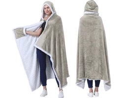 Dekenponcho met capuchon en steekzakken - Sherpa-fleece omslagdoek voor kinderen en volwassenen