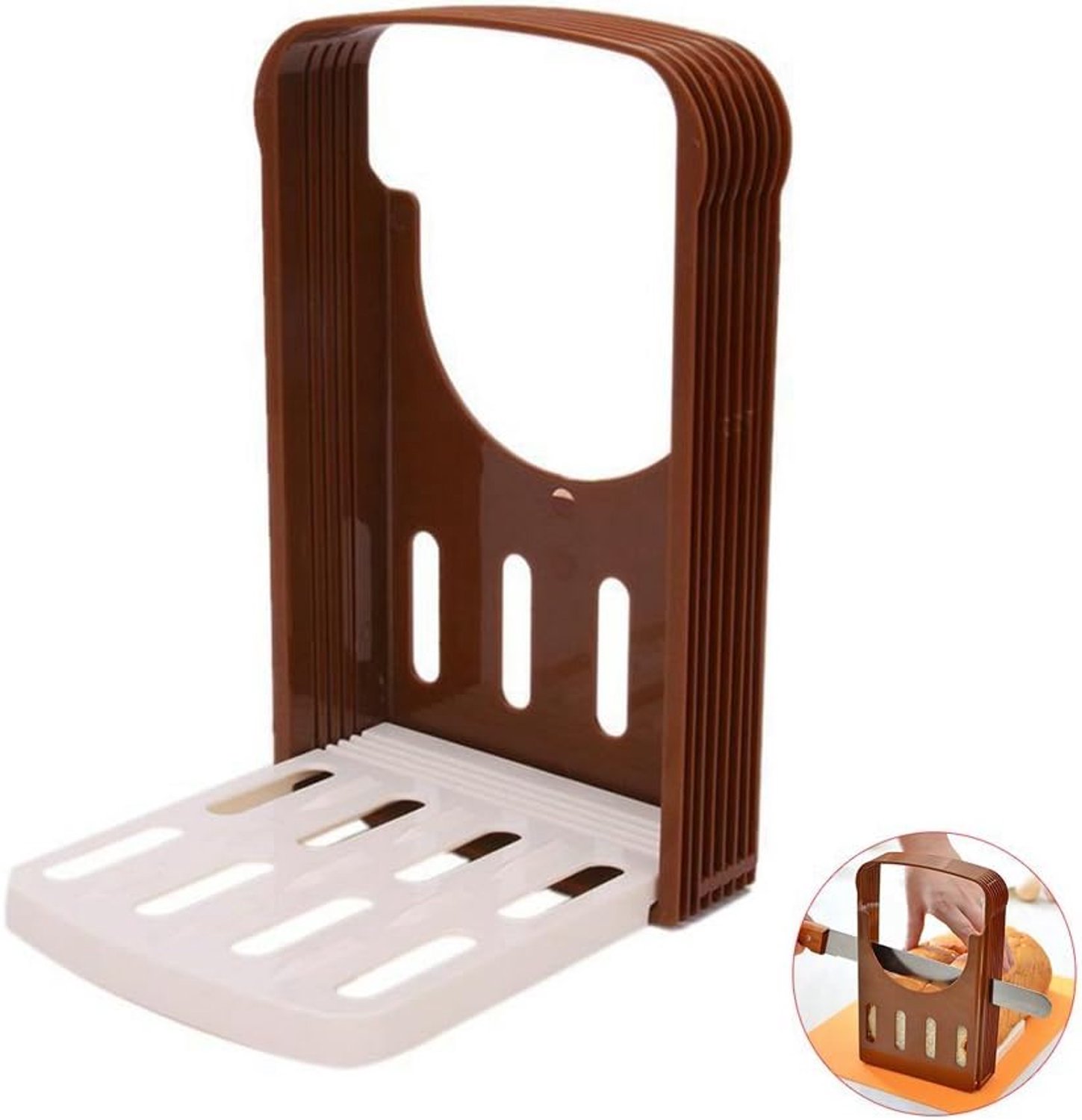 Broodsnijder - Opvouwbare snijmachine - Toastsnijder Divider - Verstelbare snijdikte - Handgreep Zelfgemaakte snijmachine - bruin en wit