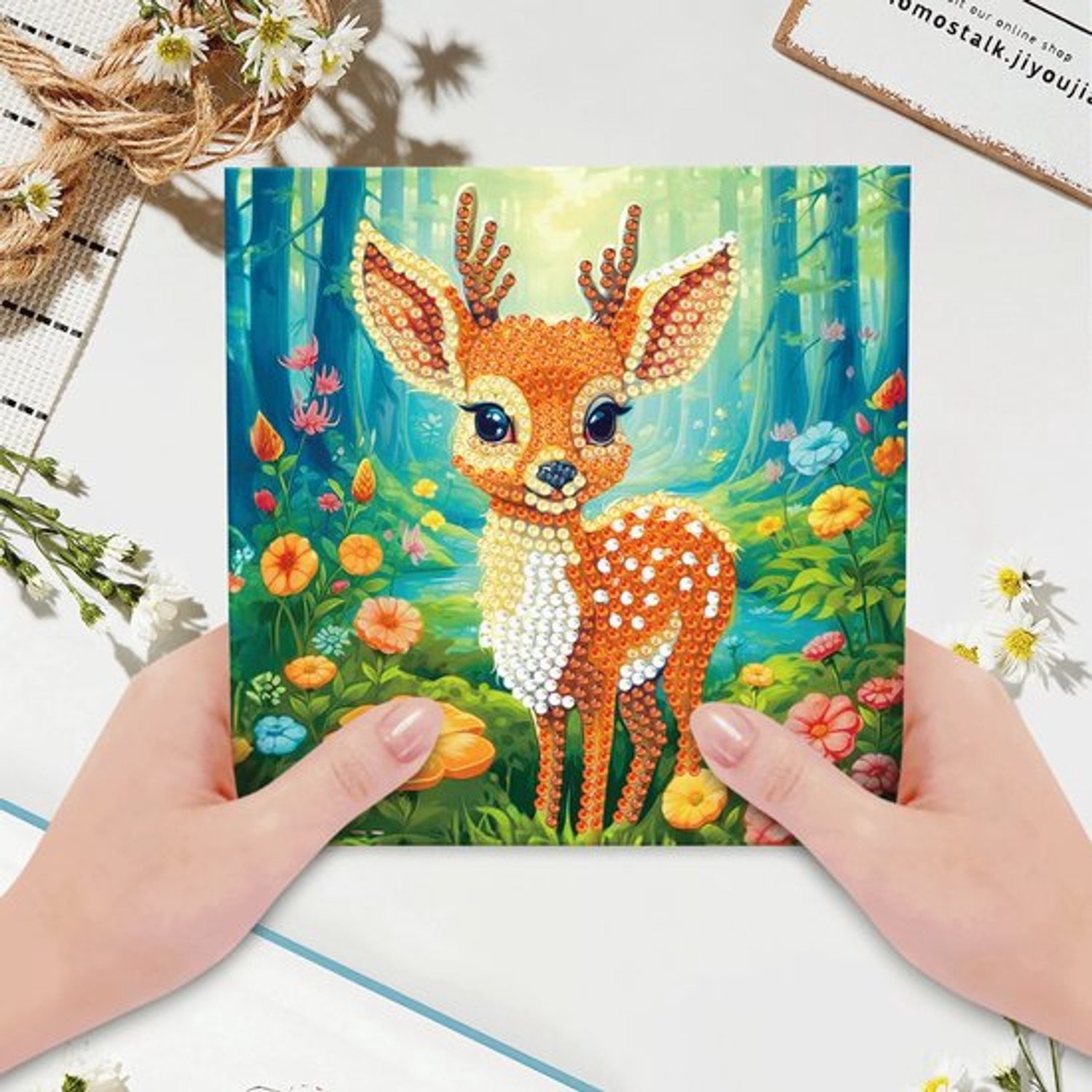 Diamond Painting - Kerstkaarten - 12 stuks met enveloppen - Ronde steentjes - Compleet Hobbypakket — afbeelding 4