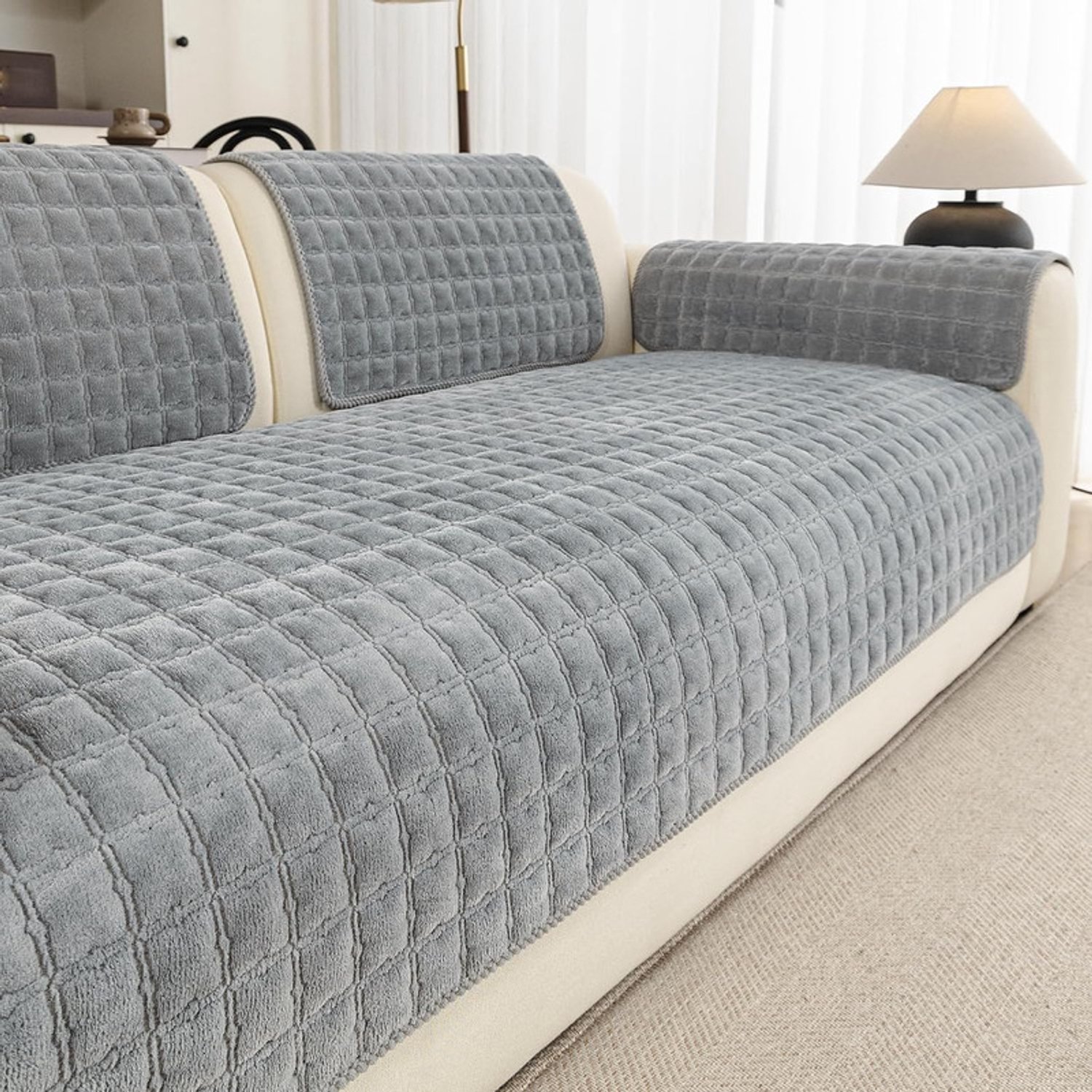 Yashumito Bankhoes van Flanel - 70 x 180 cm - Lichtgrijs - Antislip - Wasbaar - Universele Meubelbeschermer voor 2-3-4 Zitsbank - Per Stuk