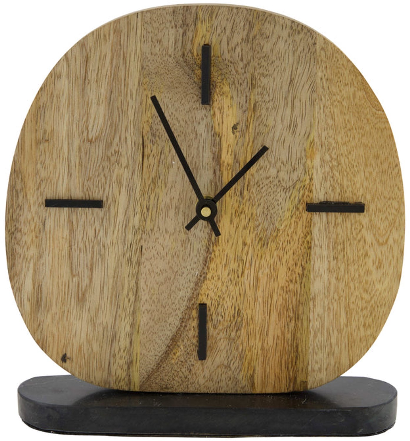 Luxe Tafelklok op Marmeren Voet – Mangohout – 21x22 cm – Landelijke & Moderne Stijl – Natuurlijke Houten Klok voor Woonkamer en Kantoor