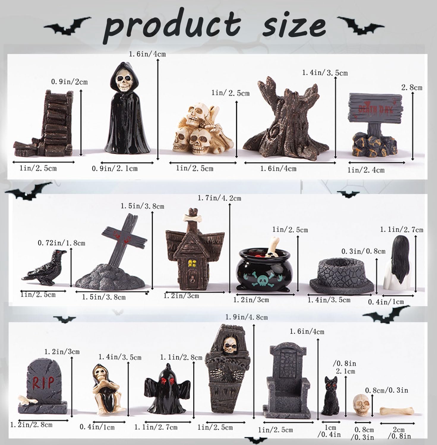 Halloween miniatuurfiguren 19 stuks - hars ornamenten - klassieke motieven - sfeervolle decoratie - Vemera
