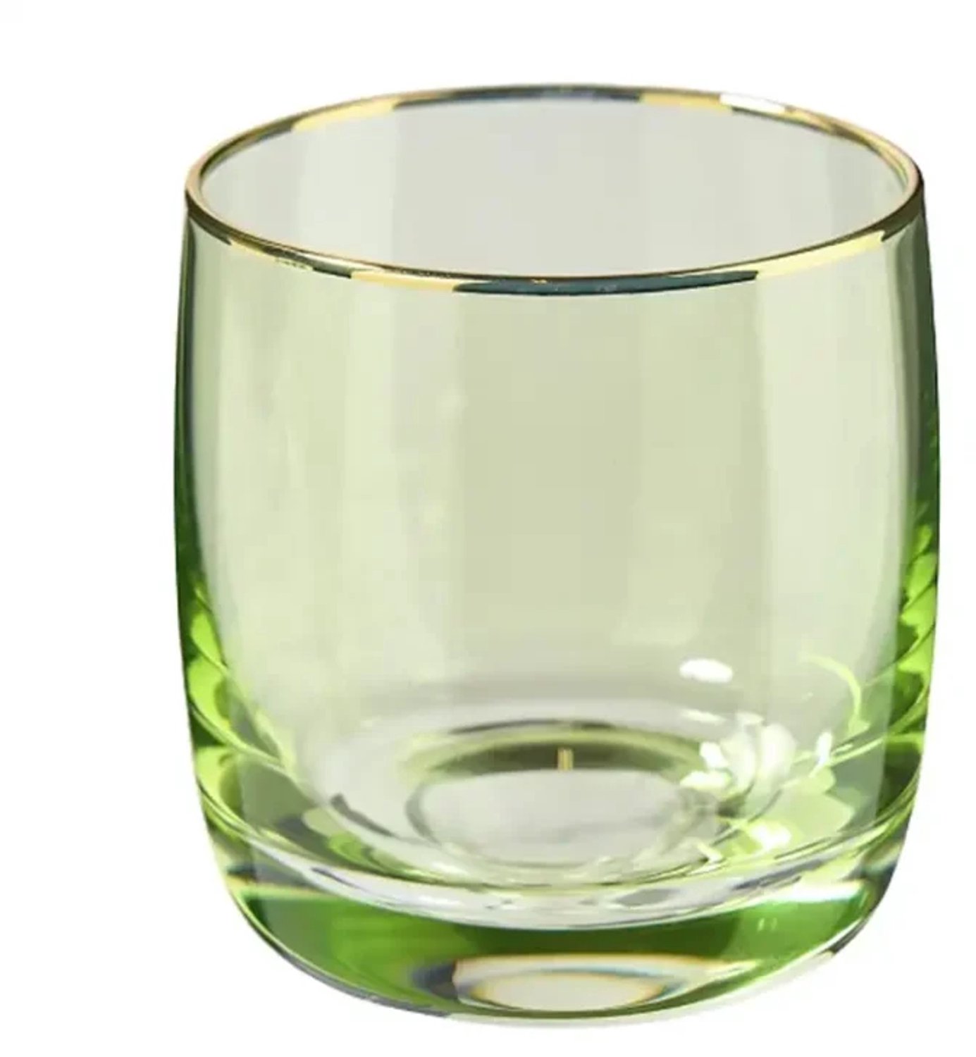 Florisma Theelichthouder Groen Glas met Gouden Rand (8 x 8 cm)