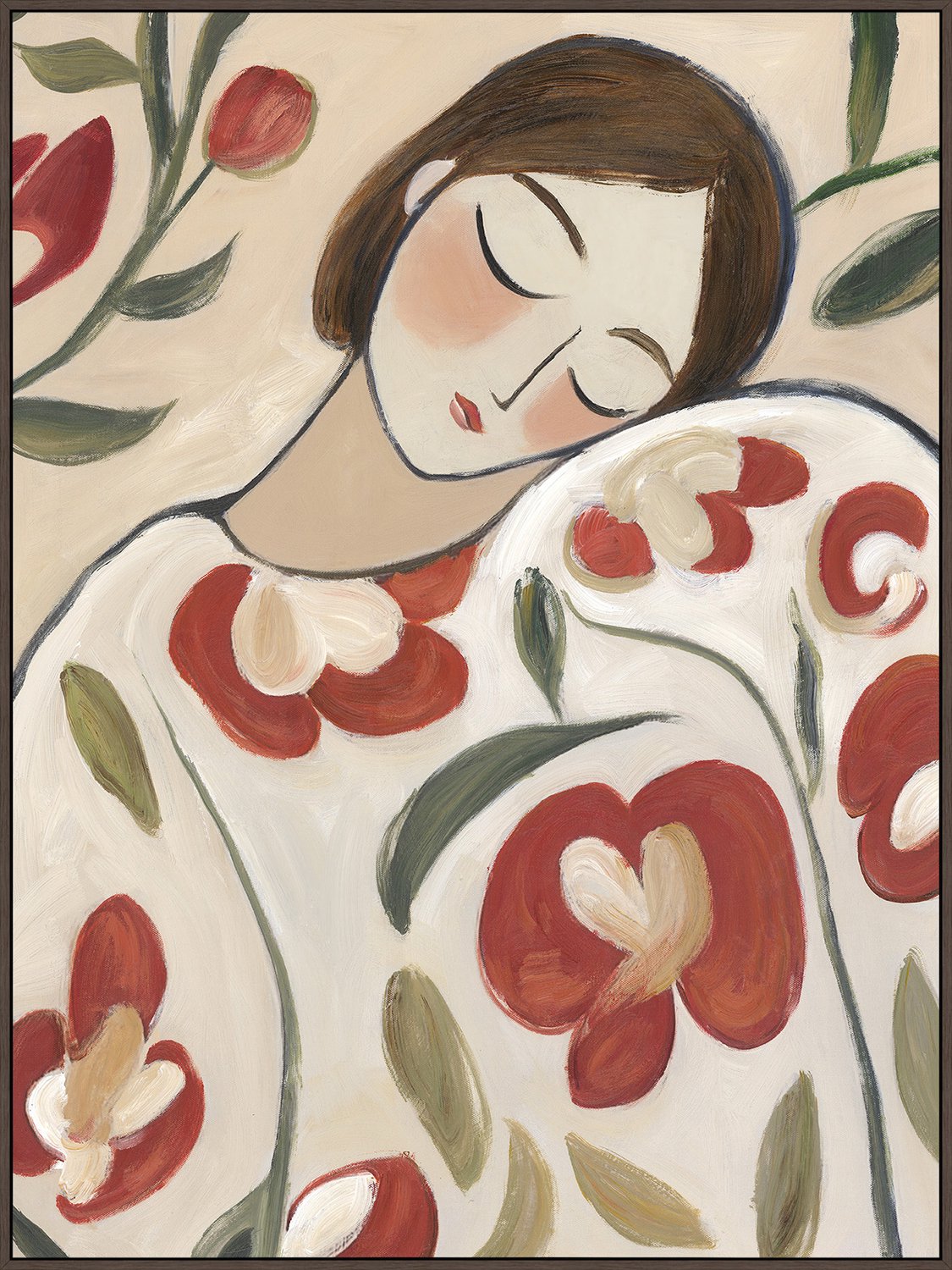 Schilderij met frame vrouw bloemen
