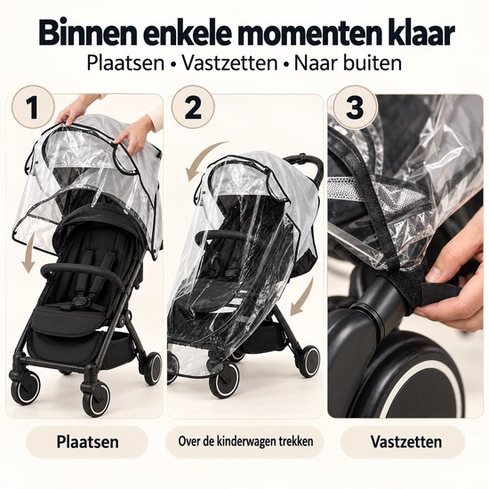Clerby - Regenhoes Kinderwagen Universeel - Wandelwagen - Buggyhoes - Waterdicht - Transparant — afbeelding 4