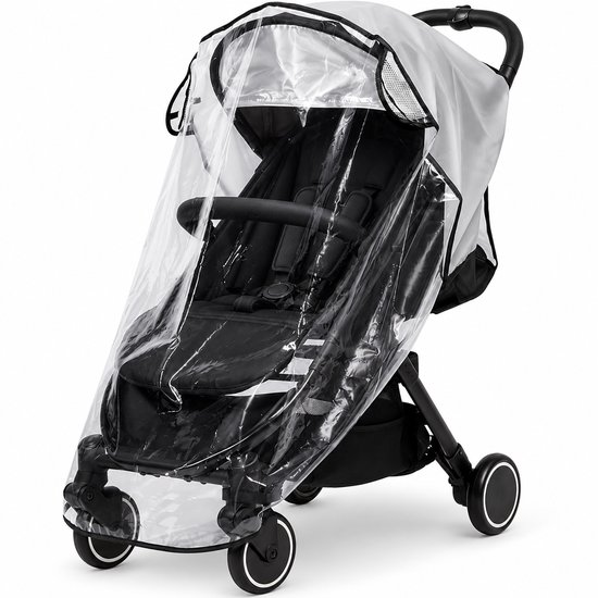 Universele transparante regenhoes van Clerby op een zwarte buggy.