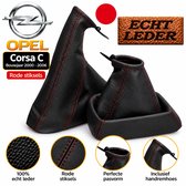 Echt Leder Pookhoes & Handremhoes Opel Corsa C Bj 2000-2006 Rode Stiksels