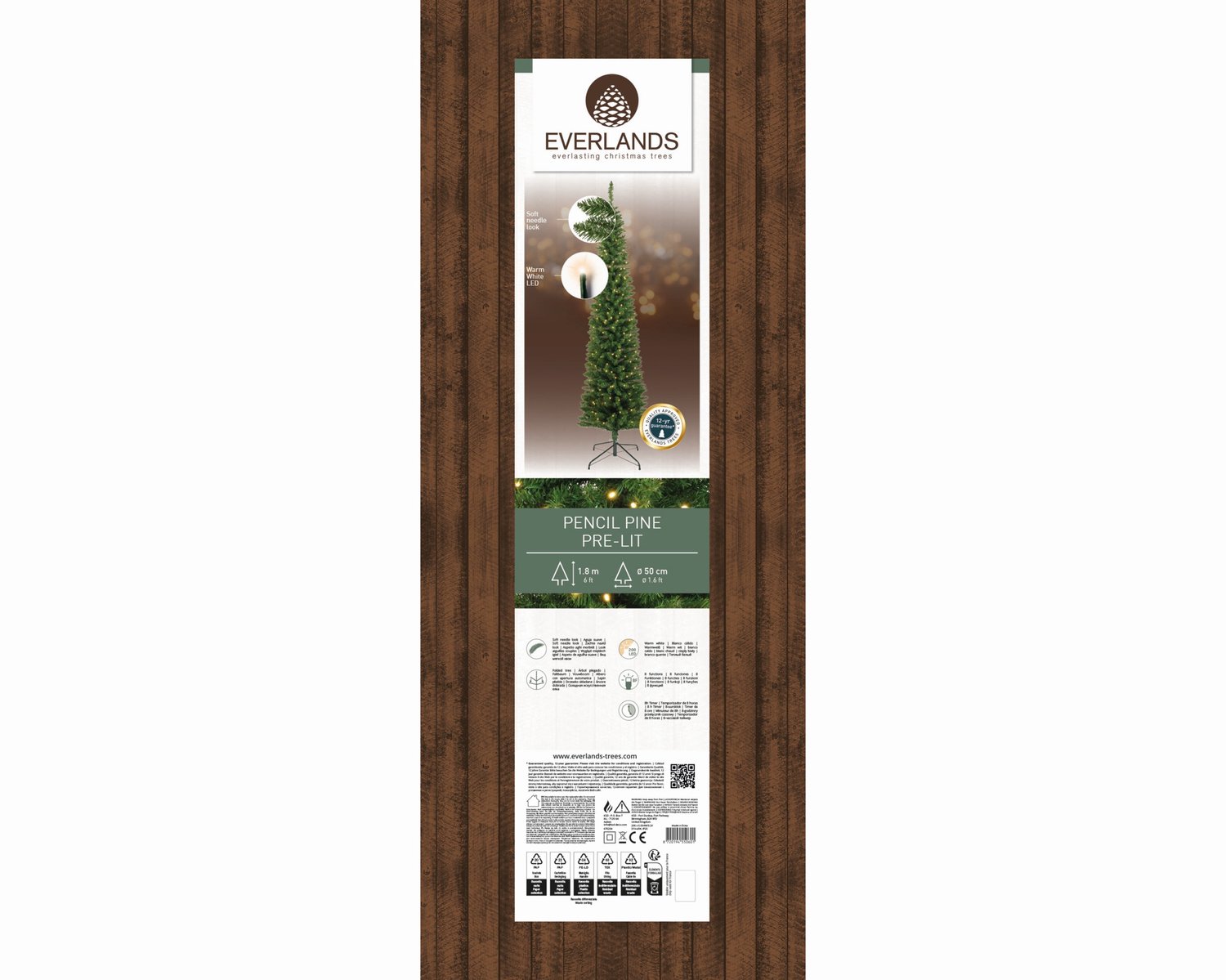 Everlands Pencil pine verlichte kunstkerstboom groen 180cm, 200 lampjes – foto 2