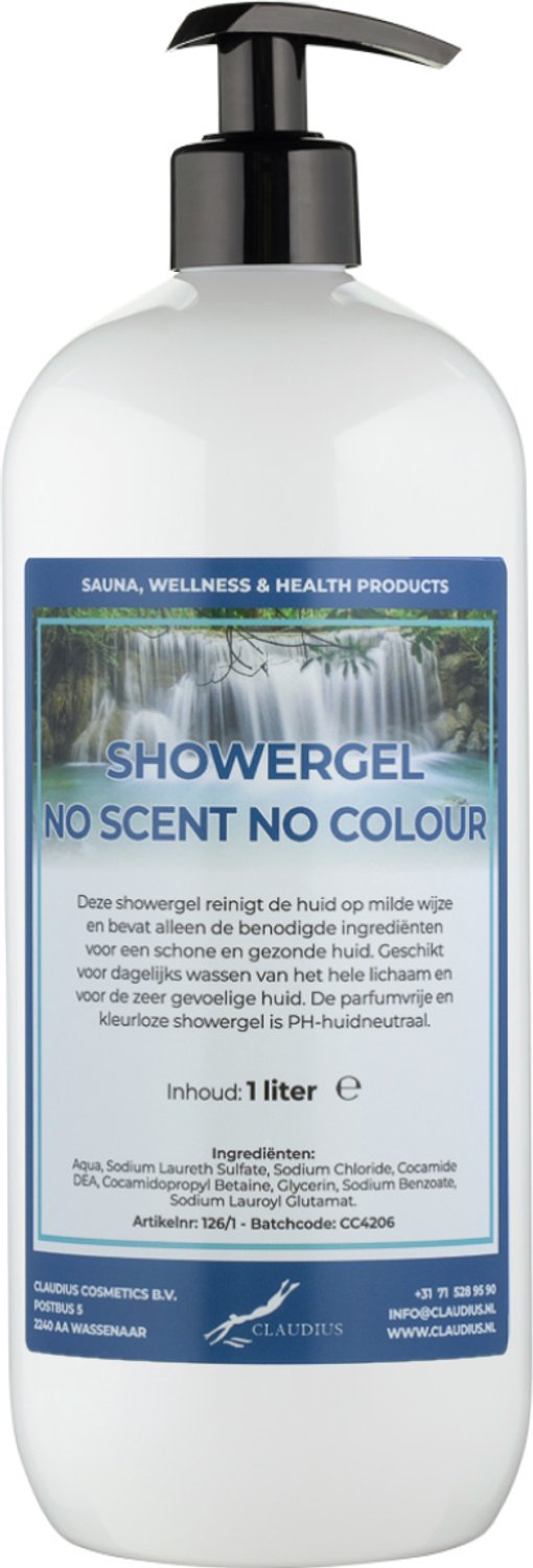 Claudius Douchegel No Scent No Colour 1 liter met gratis zwarte pomp - showergel - navulling - voordeelverpakking