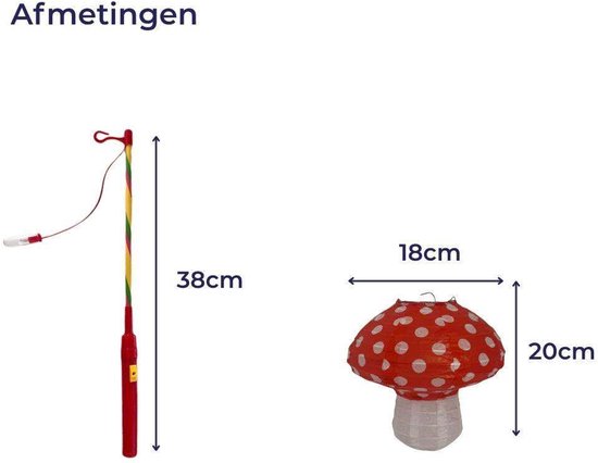 Paddenstoel Lampion met Stok - Rood met Witte Stippen - 20x20cm - Verjaardag Versiering Feest - Kinderfeestje Decoratie - Lampionnen — afbeelding 4