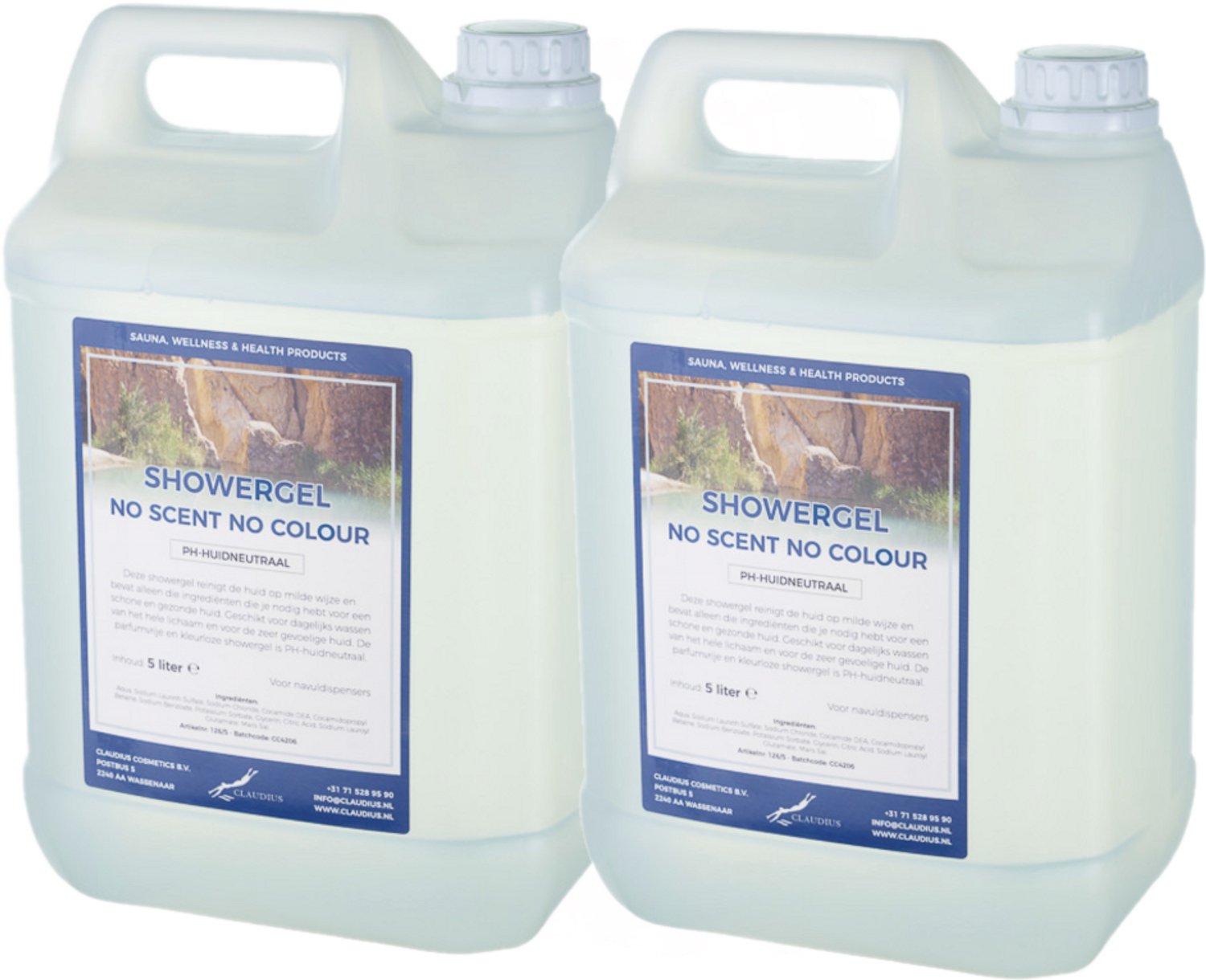 Claudius Douchegel No Scent No Colour 5 liter - set van 2 stuks - showergel - navulling - voordeelverpakking