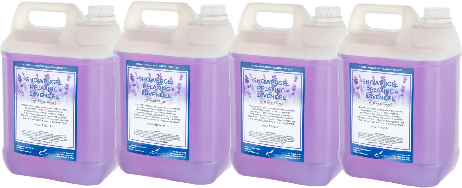 Claudius Douchegel Relaxing Lavendel 5 liter - set van 4 stuks - showergel - navulling - voordeelverpakking
