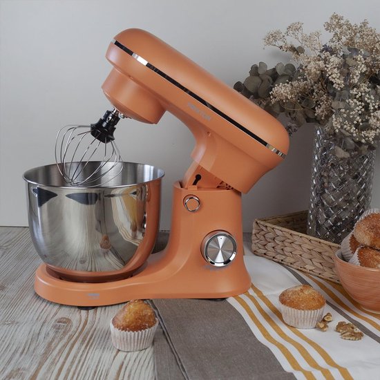 Keukenmachine Kneedmachine - 1500 W Vermogen - 5 Liter Roestvrijstalen Kom - Oranje - Staande Mixer — afbeelding 2