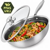 Maison & Kitchen Wokpan Ø32 cm - PFAS vrij - Inductie, Elektrisch, Keramisch & Gas - RVS Honingraat Anti Aanbak pan - Keramische Coating