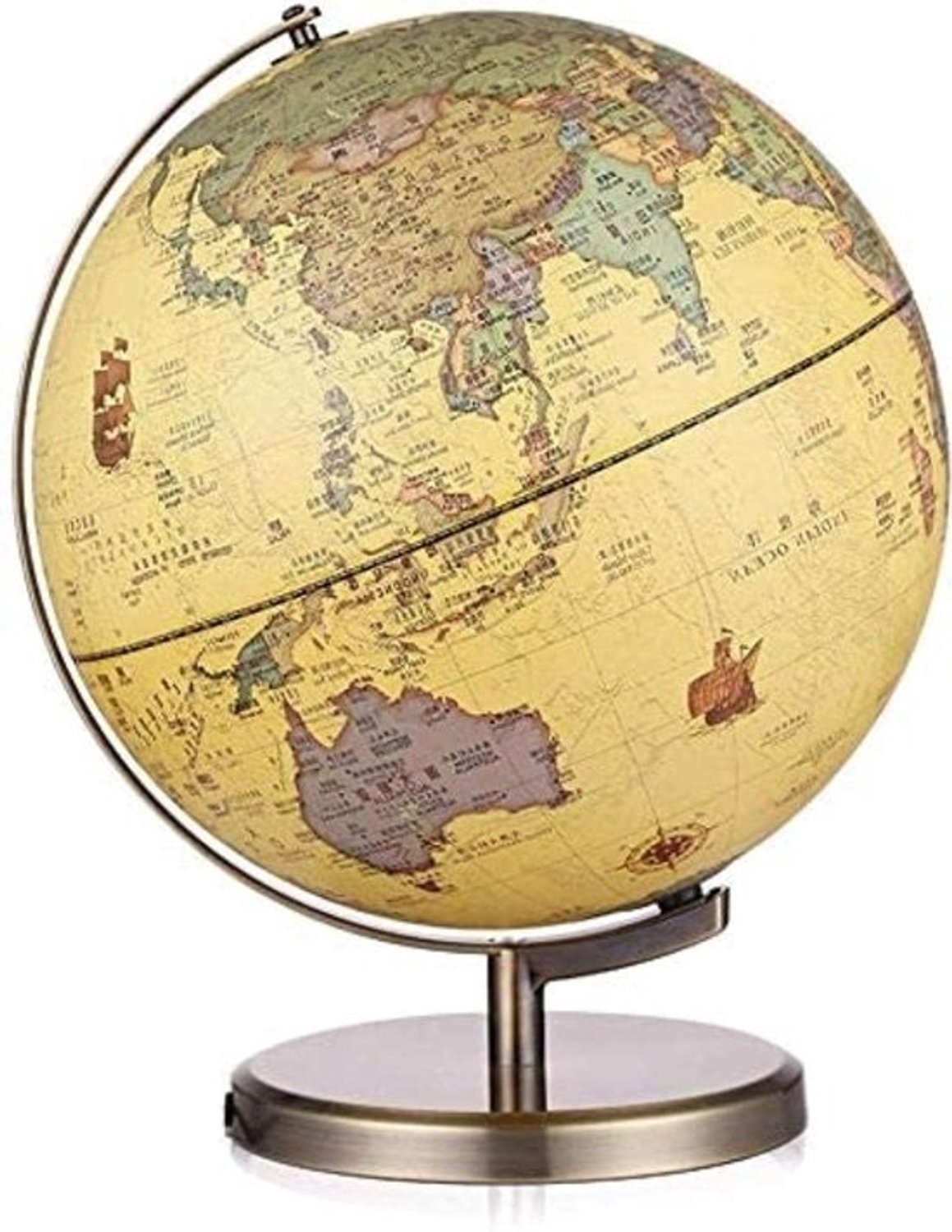 Decoratieve Wereldbol - Aardrijkskundige Bol - Educatief Gebruik - Inclusief Verlichting - 25 cm Diameter - Vintage Kaart