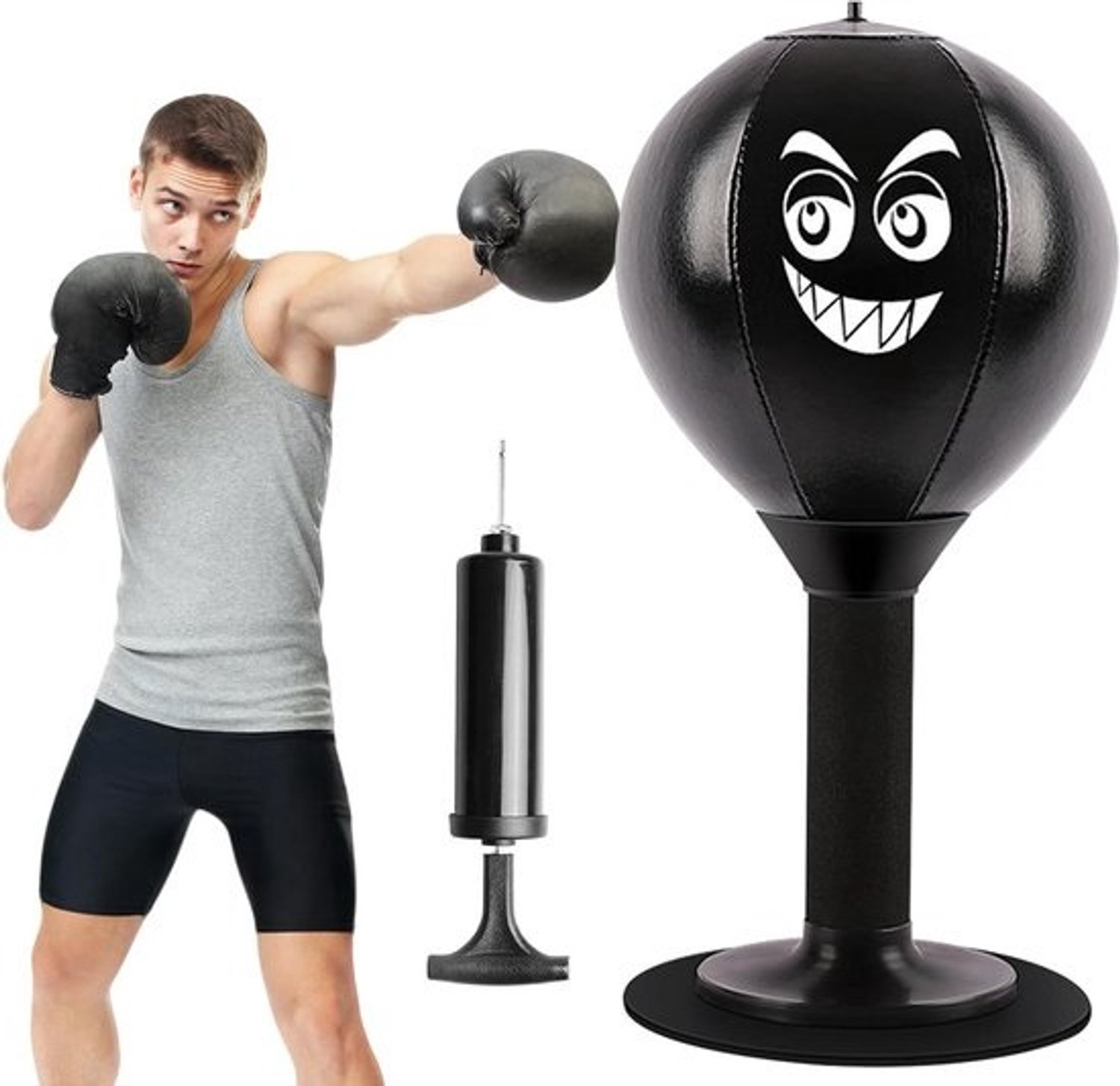 Tafelboksbal - Mini-bokszak - Stress verminderen - Stevige zuignap - 15 cm hoog - Zwart