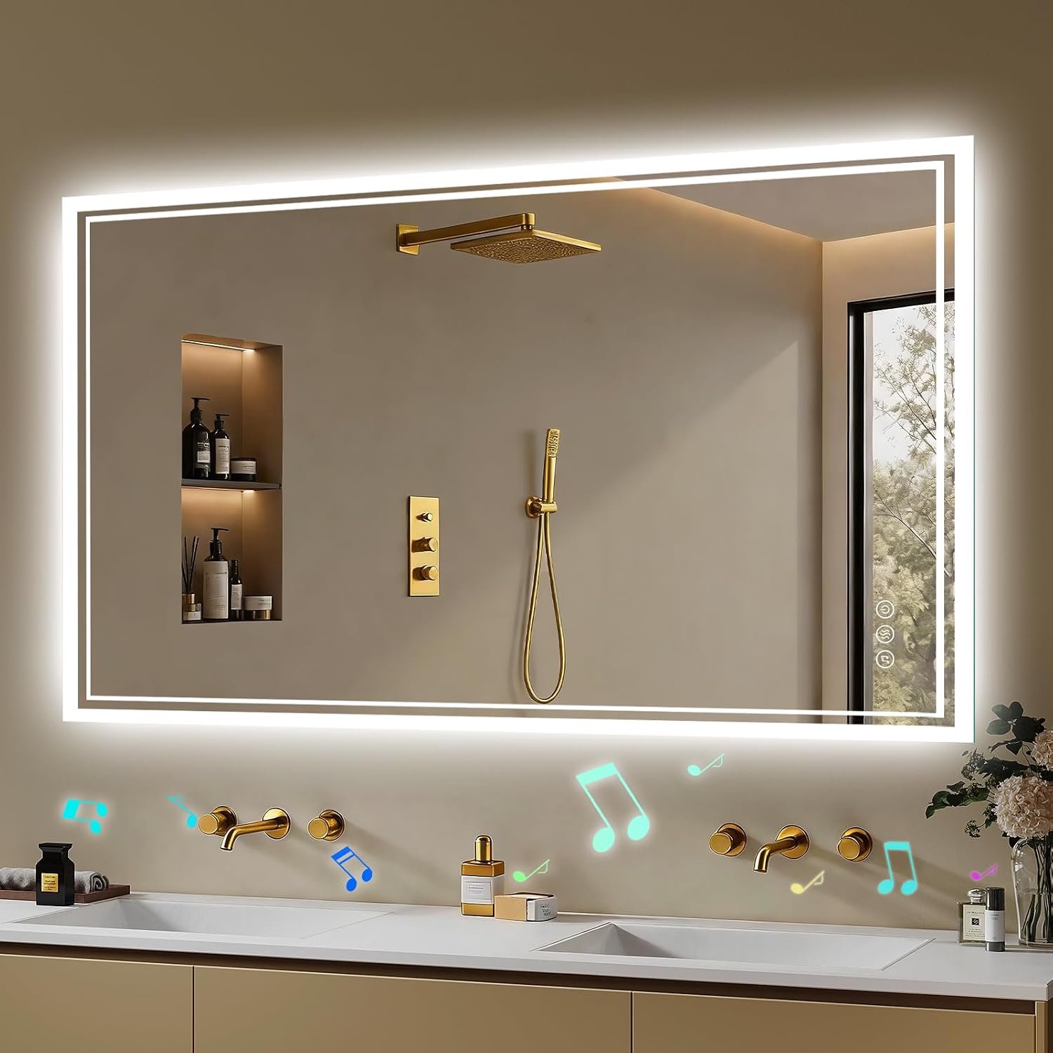LED Badkamerspiegel 70 x 120 cm met Bluetooth, Anti-Condens, Dimbare Verlichting en 3 Lichtkleuren